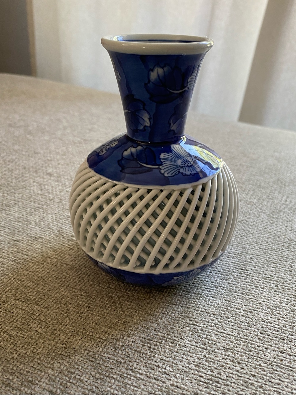 Small Blue and White Ceramic Lattice Vase